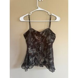 GOOD DAYS PROJECT Paisley Sheer Ruffle Camisole Top Brown M